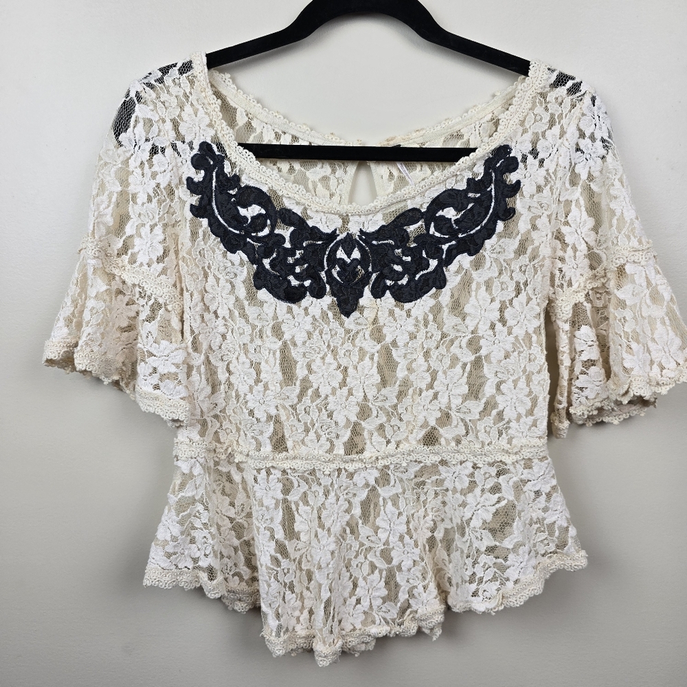 Free People Cream Lace Peplum Top Size XS